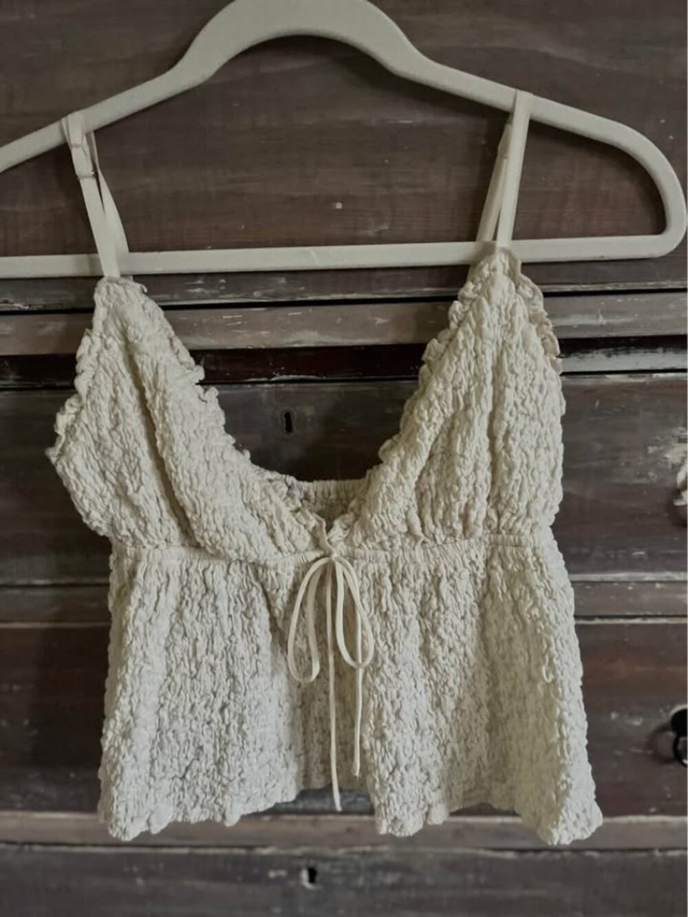 Princess Polly Kellan Tie-Front Babydoll Top Cami Fairy Tee Cream Frill Textured - Picture 4 of 11